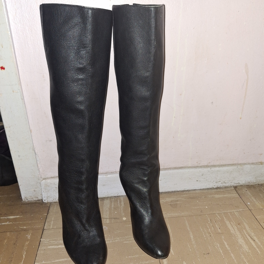 Ann Taylor Black Leather Heeled Boots